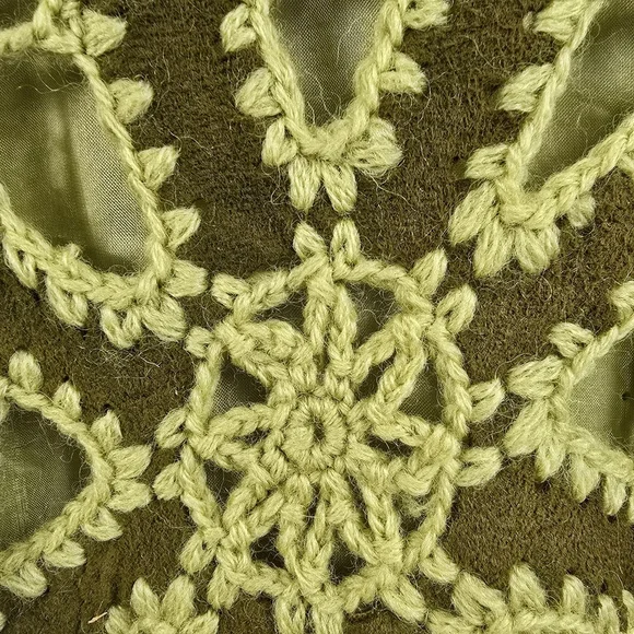 Vintage Suede Wool Crochet Mock Neck Sweater Floral Embroidered - Picture 5 of 12